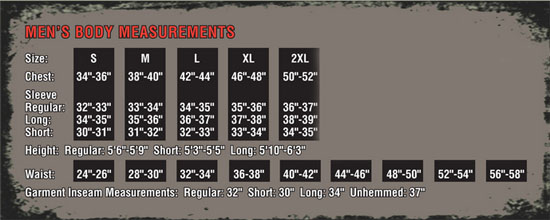 Tru-Spec Size Chart