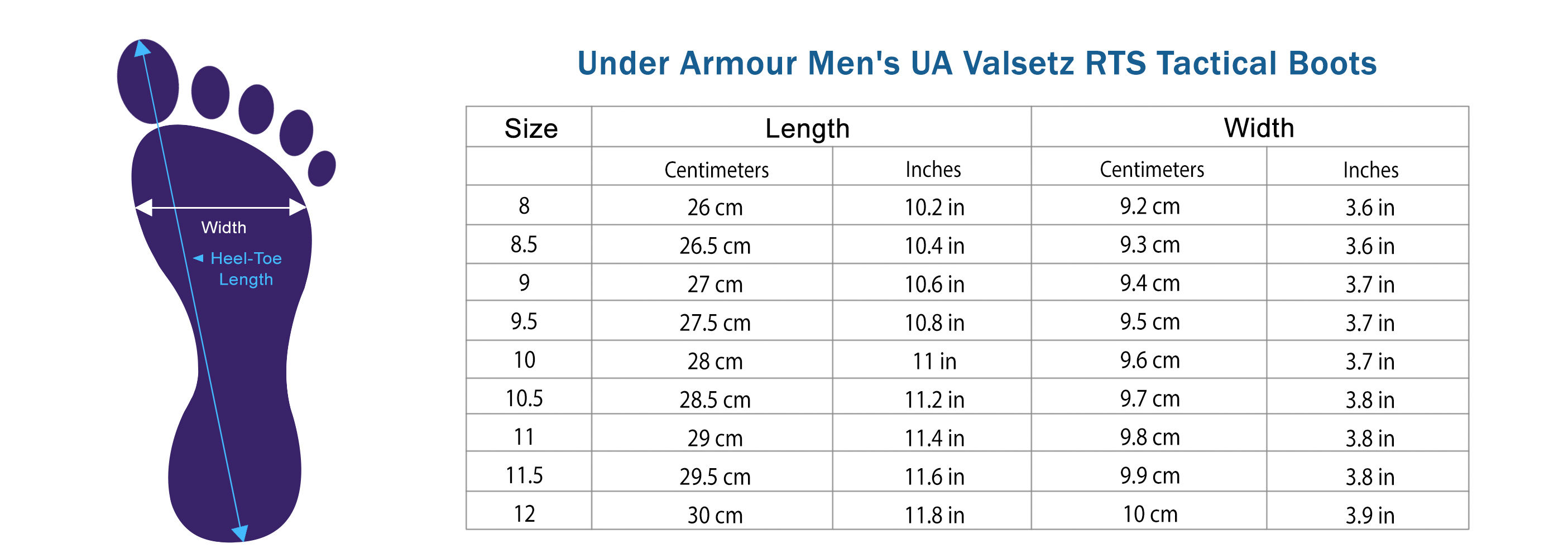 under armour men's shoe size chart