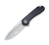 Civivi Elementum Black G10 Handle with Twill Carbon Fiber Overlay Damascus Flipper Knife