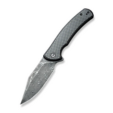 Civivi Sinisys G10 Twill Carbon Fiber Overlay with Black Steel Lock Side Handle Black Hand Rubbed Damascus Flipper Knife