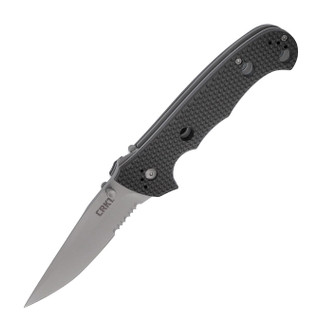 CRKT Hammond Cruiser Satin Blade Black Handle - CRKT Hammond Cruiser. 5 1/4" closed linerlock. Choice of plain or partially serrated AUS-6M stainless modified clip point blade with ambidextrous thumb studs. Black textured Zytel handles. Features LAWKS safety system. Jim Hammond design. 