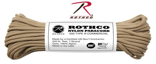 Rothco Foliage Green Nylon Paracord Type III 550 lb 100ft