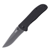 The Drifter G10 is a locking liner folder with black G10 scales and a premium 8Cr14MoV stainless steel 2.875" drop point blade in a gray titanium nitride finish. It features an InterFrame build with stainless steel liners and a black stainless steel clip. 
