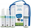 Each travel bag contains MooGoo Milk Shampoo 100ml, Conditioner 100ml, Milk Wash 100ml, Skin Milk Udder Cream 100g