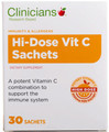 Hi-Dose Vitamin C sachets containing two forms of high level vitamin C per sachet at 3550 mg, buffered so it is well tolerated and easily absorbed by the digestive system