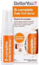 BetterYou B-Complete Daily Oral Spray is a great-tasting, expertly formulated blend of all 8 B vitamins, including vitamin B12 to support natural energy metabolism.