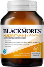 Blackmores Multivitamins + Antioxidants supports healthy immune system function and energy production and helps reduce the damage to cells from free radicals.