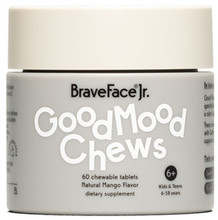 BraveFace Jr GoodMood Chews are formulated with Saffron, Vitamin D and Zinc, which support a healthy stress response and positive mood.