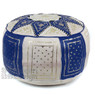 Navy / Beige Fez Moroccan Leather Pouf