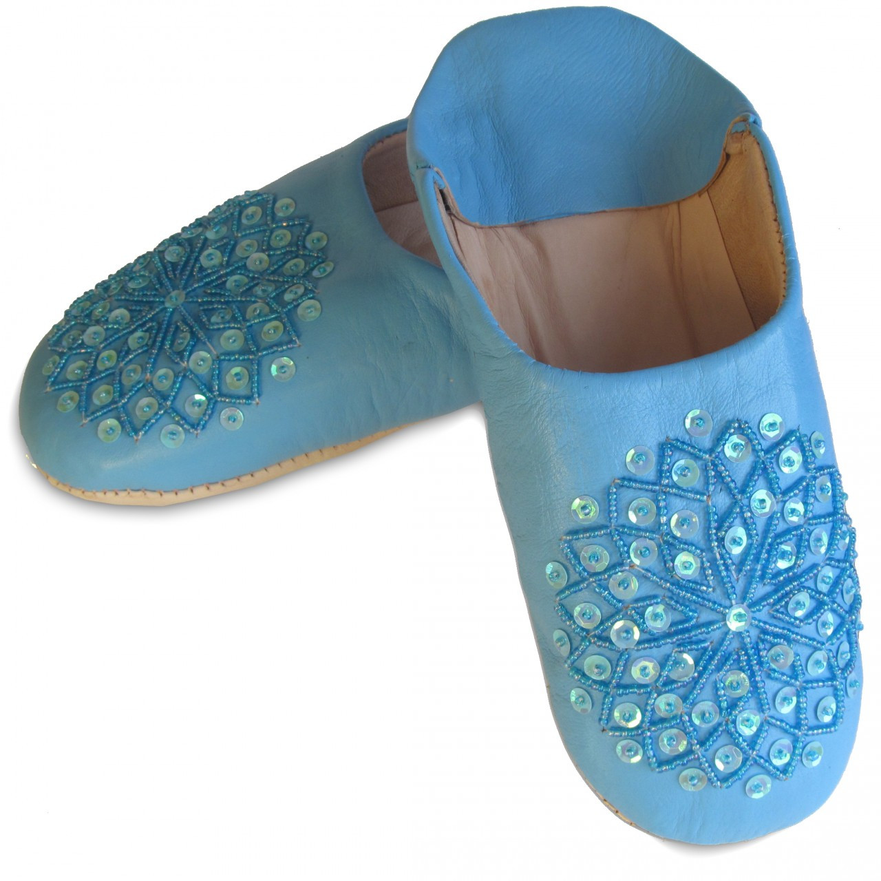Blue Beaded Slippers - Ikram Design