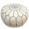 White with Blue Stripes Moroccan Leather Pouf