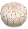 White with Pink Stripes Moroccan Leather Pouf