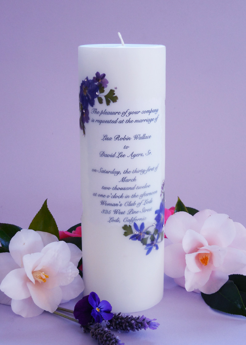 Violet Bouquet Wedding Invitation Candle Chandler's Personalized Candles