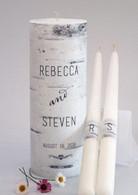 Birch Wood Canvas Wedding Unity Candle Set