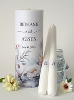 Boho Rustic White Floral Wedding Unity Candle Set