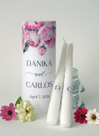 Pink Peonies Floral Wedding Unity Candle Set
