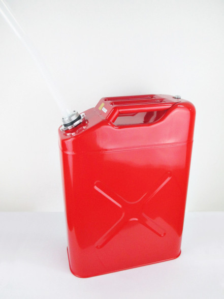 20 Litres Red Metal Fuel (Petrol/Diesel) Jerry Can with plastic spout attached