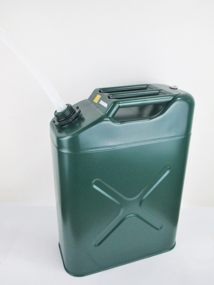 20 Litres Green Metal Fuel (Petrol/Diesel) Jerry Can with plastic spout attached