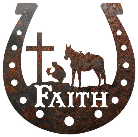 RUSTIC METAL HORSESHOE FAITH SIGN