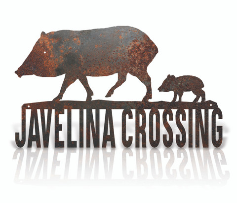 Javelina Crossing rustic metal sign.