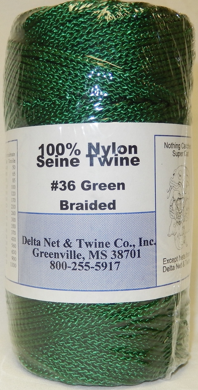 Green Braided Nylon Twine; Size 36; approx. 550 ft/lb; 1 pound