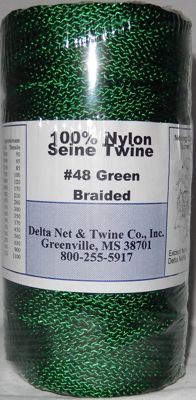 Green Braided Nylon Twine; Size 48; approx. 425 ft/lb; 1 pound spool -  Delta Net and Twine