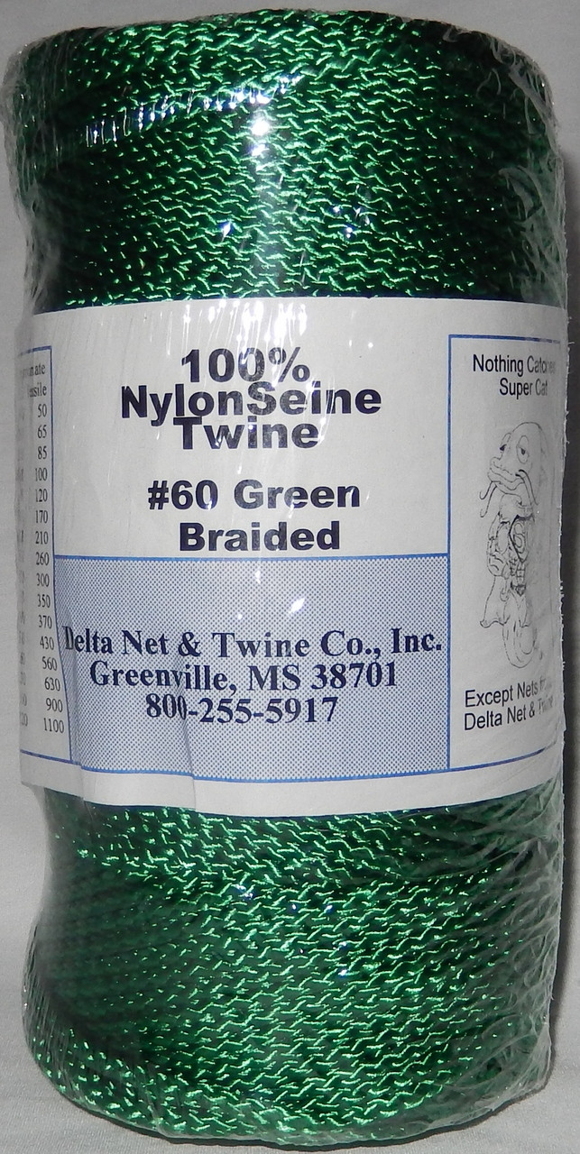 Green Braided Nylon Twine; Size 60; approx. 325 ft/lb; 1 pound spool -  Delta Net and Twine
