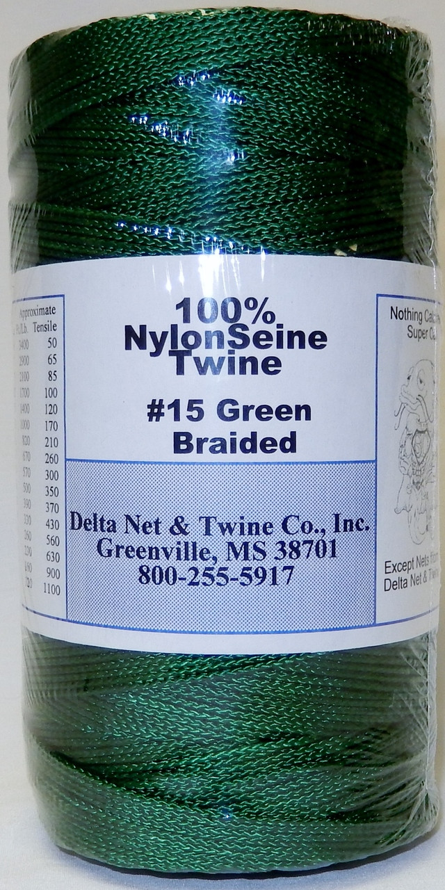 Green Braided Nylon Twine; Size 42; approx. 485 ft/lb, 1 pound