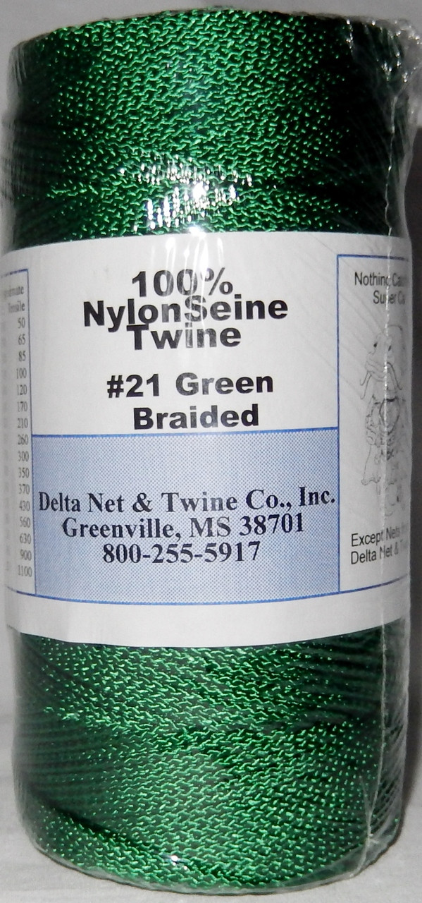 Green Braided Nylon Twine; Size 21; approx. 820 ft/lb; 1 pound