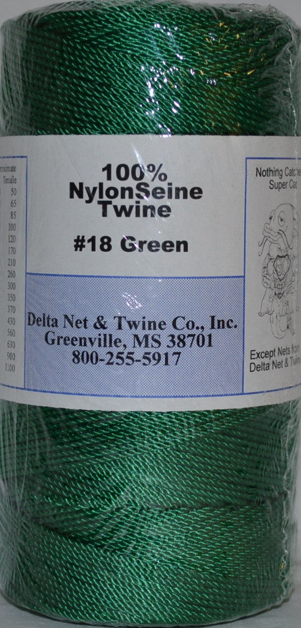 Green Twisted Nylon Twine; Size 18; 1140 ft/lb; 1 pound spool - Delta Net  and Twine