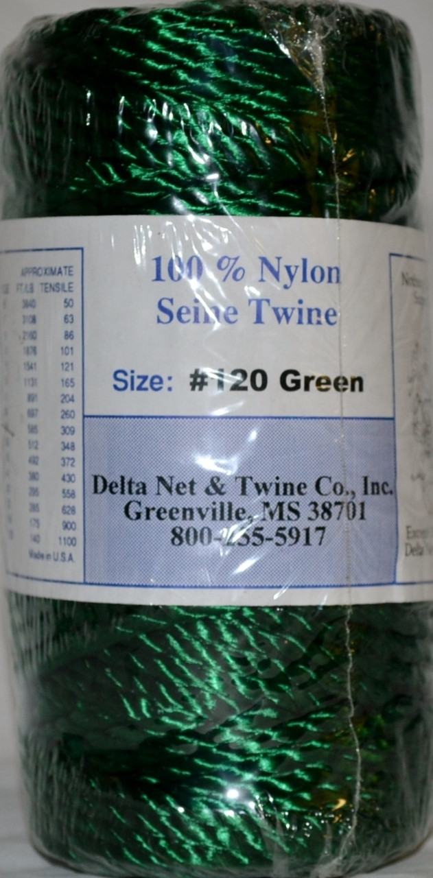 Green Twisted Nylon Twine; Size 120; approx. 155 ft/lb; 1 pound spool -  Delta Net and Twine