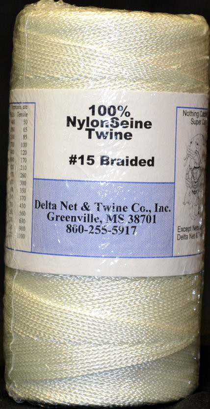 White Braided Nylon Twine; Size 15; approx. 1300 ft/lb; 1 pound spool -  Delta Net and Twine