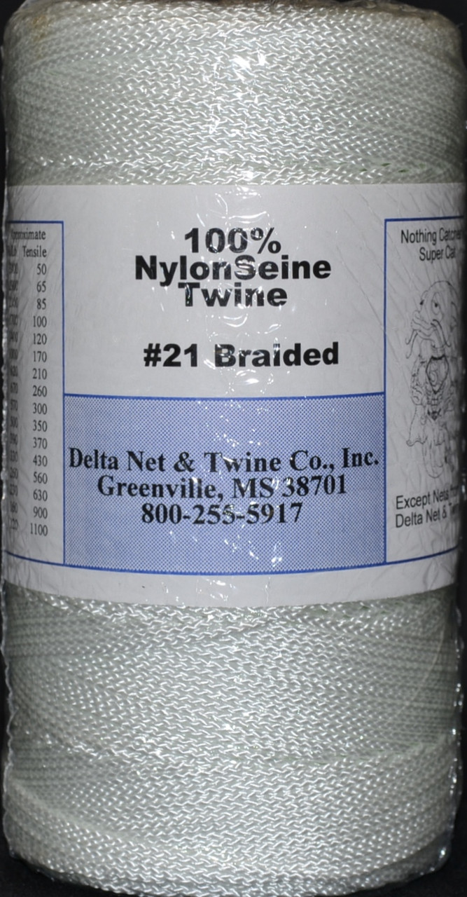 White Braided Nylon Twine; Size 21; approx. 950 ft/lb; 1 pound spool -  Delta Net and Twine