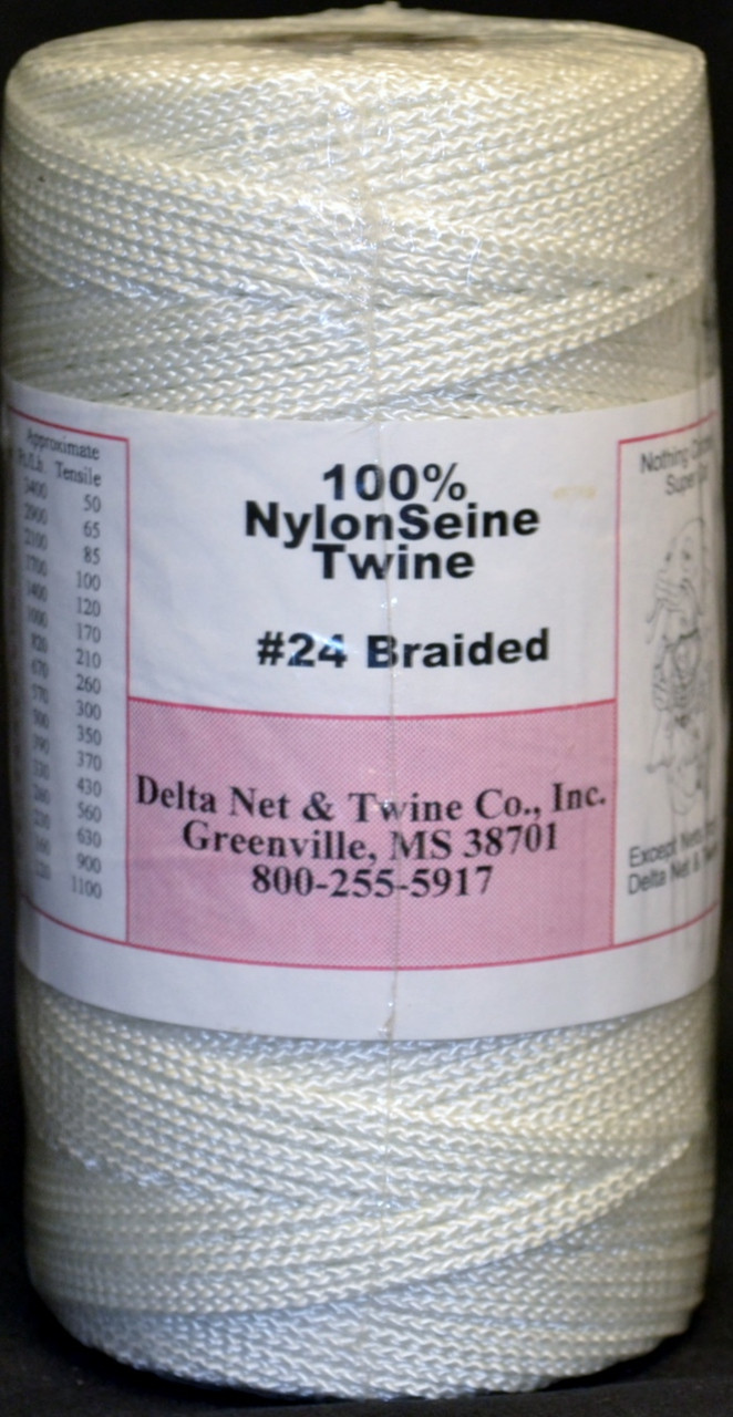 White Braided Nylon Twine; Size 24; approx. 700 ft/lb; 1 pound spool -  Delta Net and Twine