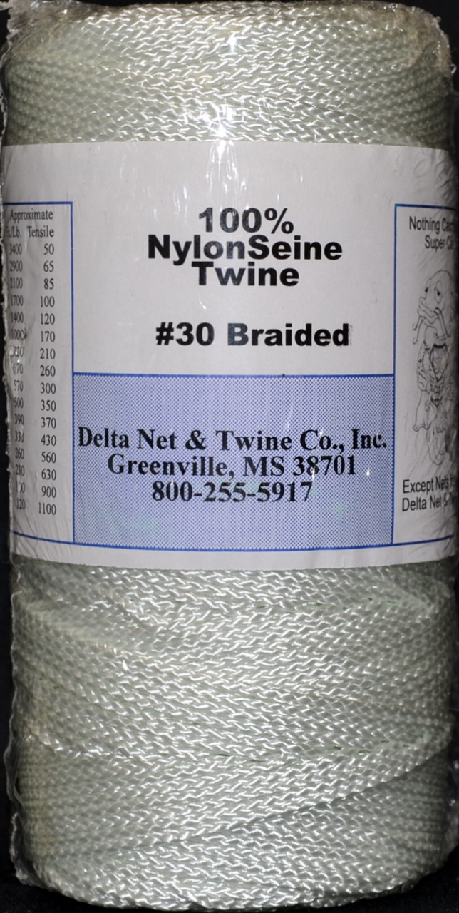 White Braided Nylon Twine; Size 30; approx. 650 ft/lb; 1 pound