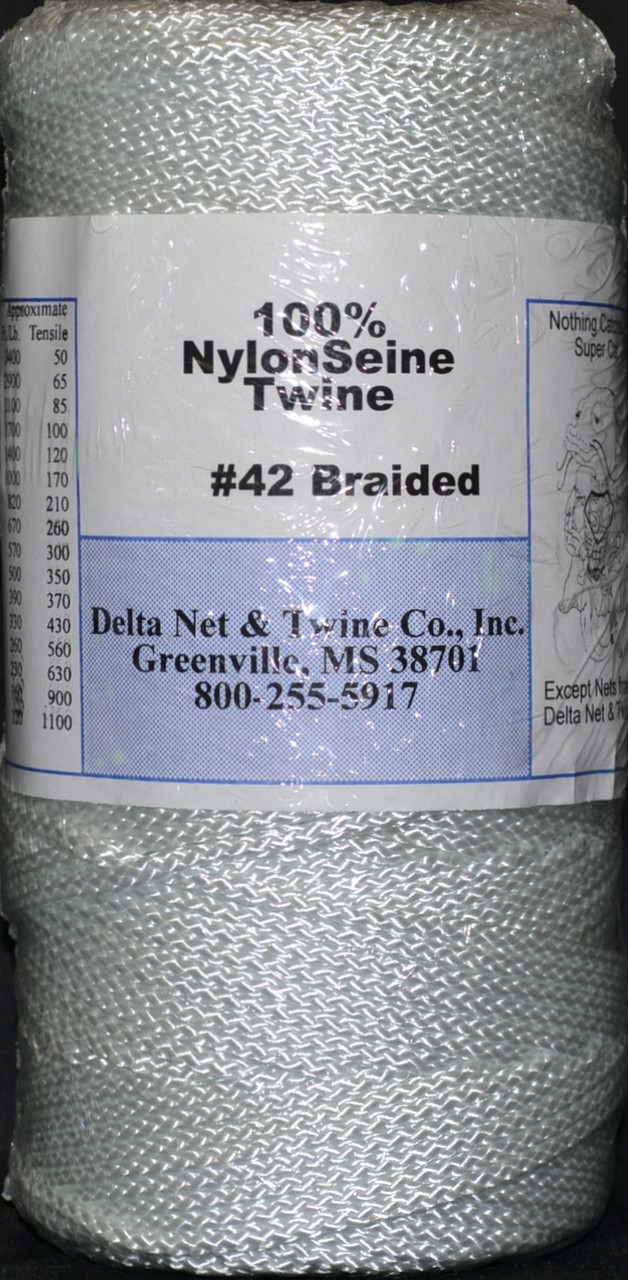 White Braided Nylon Twine; Size 42; approx. 390 ft/lb; 1 pound spool -  Delta Net and Twine