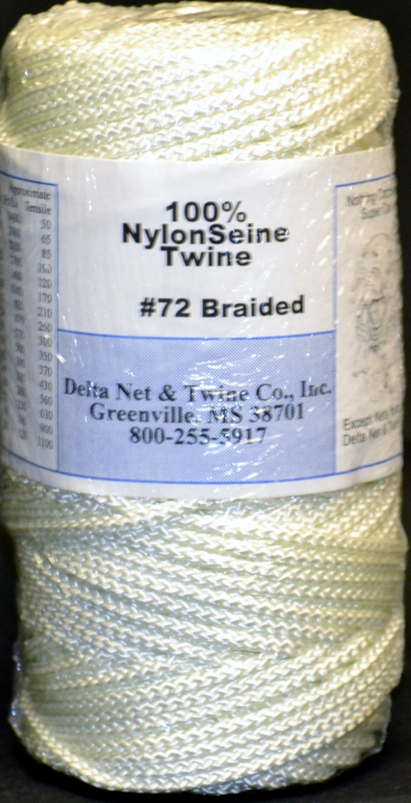 White Braided Nylon Twine; Size 72; approx. 260 ft/lb; 1 pound spool -  Delta Net and Twine