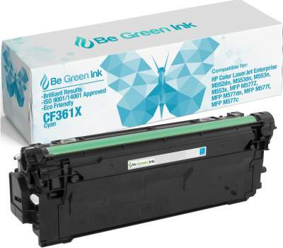 Be Green Ink HP CF361X 508X Cyan Compatible Toner Cartridge for use in HP m553dn, Color LaserJet Enterprise M552, M552dn, M553, M553n, M553x, HP Flow MFP M557, M557c, M577z, M577f, M577dn