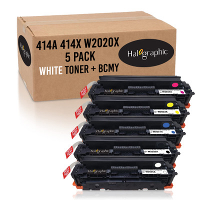 Halographic Remanufactured White Toner Replacement for HP 414a 414x W2020A W2020X for use in m479fdw m454dw M479fdn Series | 5 Pack White + BCMY | Made in The USA