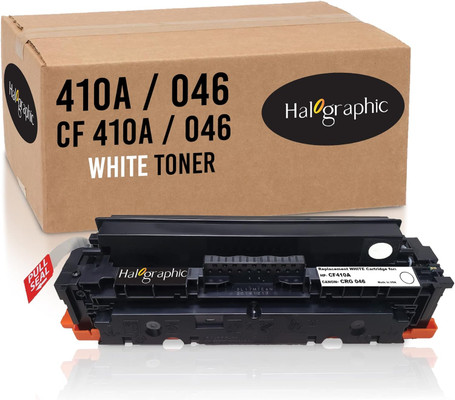 Halographic Remanufactured White Toner Replacement for HP 410a 410x cf410a cf410x Canon 046 046H for use in m477fnw m477fdw m452dn mf733cdw Series – Made in The USA