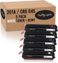 Halographic White Toner Remanufactured Toner Replacement for 201a 201x cf400a cf400x Canon 045 045H for use in m277dw m252dw Canon mf634cdw Series | 5 Pack Including White Toner | Made in The USA
