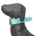 "Brando" Double Leather Dog Collar + Leash Set (Teal)
