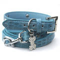 "Moby" Croc Skin Dog Collar + Leash Set (Berry Blue)