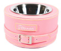 "Gulp" Round Leather Dog Feeder Bowl (Dark Pink)