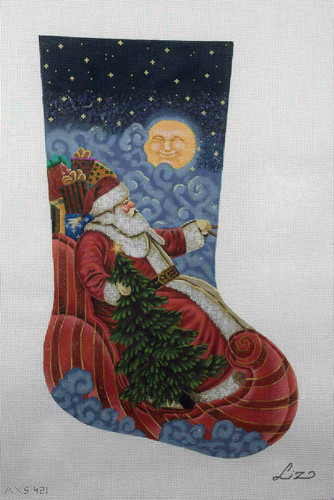 Hand-Painted Needlepoint Canvas - Susan Roberts - AXS421-13 - Moonlight Santa