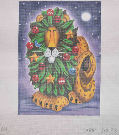 Hand-Painted Needlepoint Canvas - Larry Jones - LJ-84 - Christmas Lion