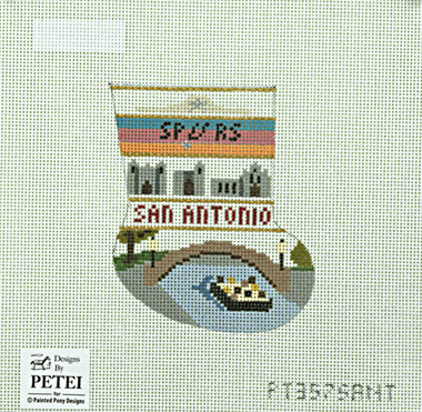 Hand-Painted Needlepoint Canvas - Petei - PT357SANT - San Antonio Mini-Stocking