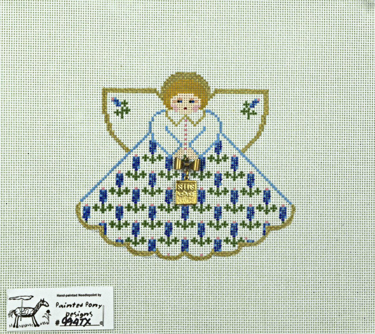 Angel ~ Ukraine Angel & Charms handpainted Ukrainian Needlepoint Ornament  Canvas by Painted Pony