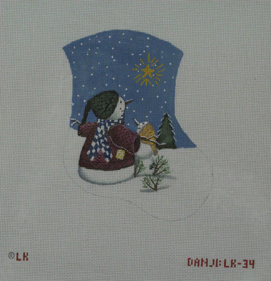 Hand-Painted Needlepoint Canvas - Danji Designs - LK-34 - Snow People and Shining Star Mini Sock