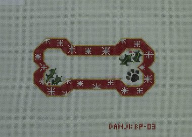 Hand-Painted Needlepoint Canvas - Danji Designs - BP-03 - Red Snow Flake Bone Ornament